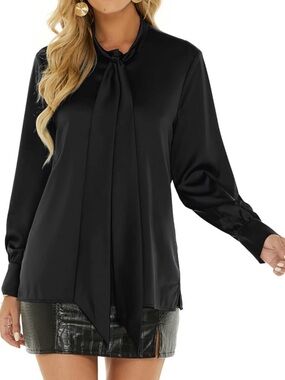 Escalier Women's Silk Blouse Long Sleeve Bow Tie neck